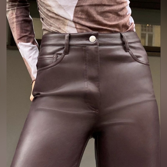 NWOT Aritzia Wilfred Melina Vegan Leather Pants Straight Leg Burgundy Size 4 - Picture 4 of 14